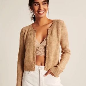 Abercrombie & Fitch Tan Ribbed Button-Up Cardigan